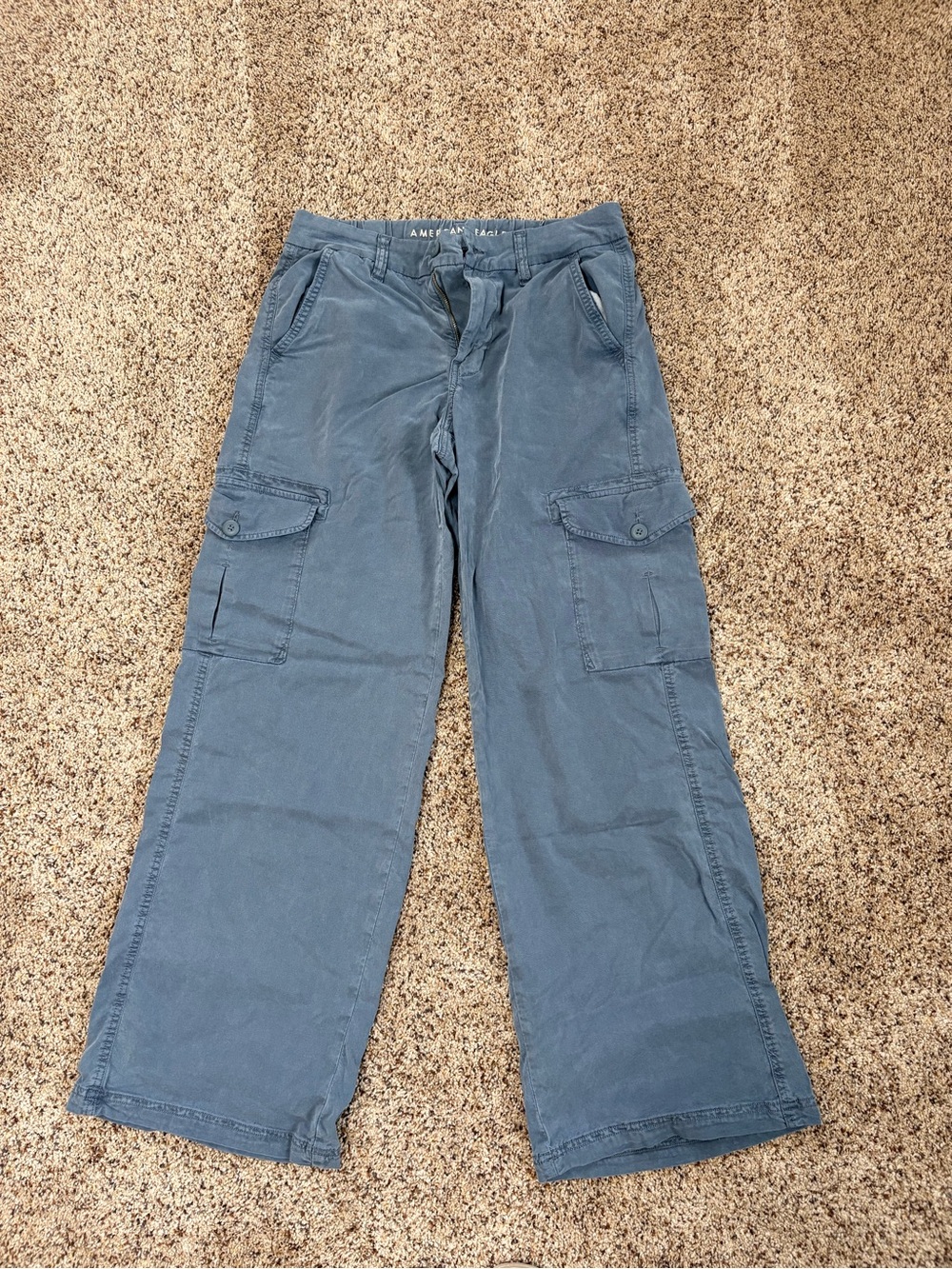 American Eagle Outfitters Wide-Leg Cargo Pants in Slate Blue